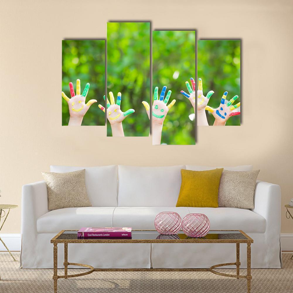 Smiley Hands Canvas Wall Art-4 Pop-Gallery Wrap-50" x 32"-Tiaracle