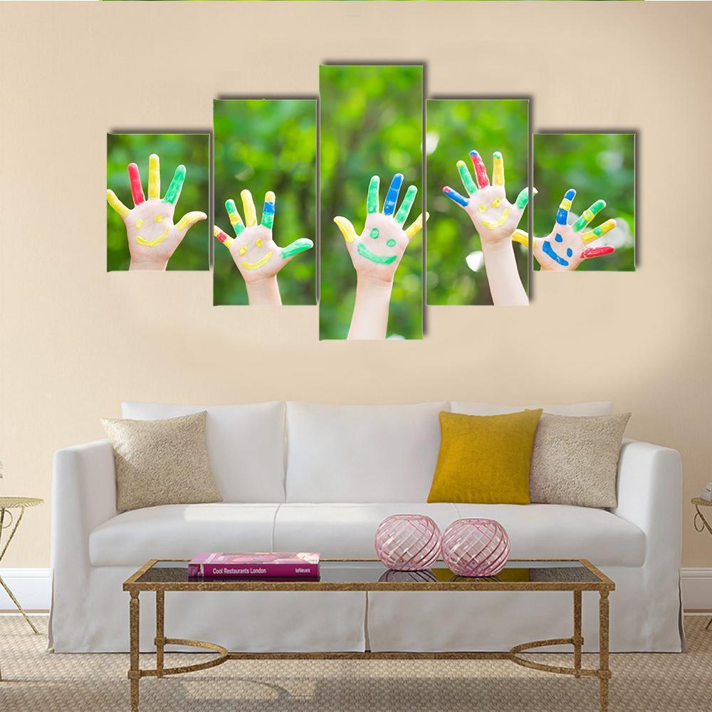 Smiley Hands Canvas Wall Art-5 Star-Gallery Wrap-62" x 32"-Tiaracle