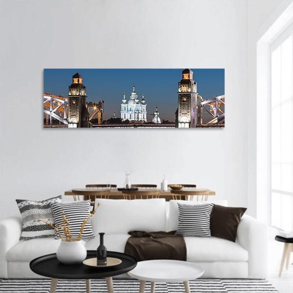 Smolny Cathedral In Russia Panoramic Canvas Wall Art-3 Piece-25" x 08"-Tiaracle