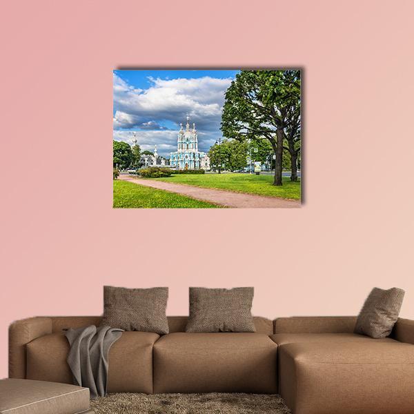 Smolny Cathedral On A Summer Sunny Day Canvas Wall Art-4 Pop-Gallery Wrap-50" x 32"-Tiaracle