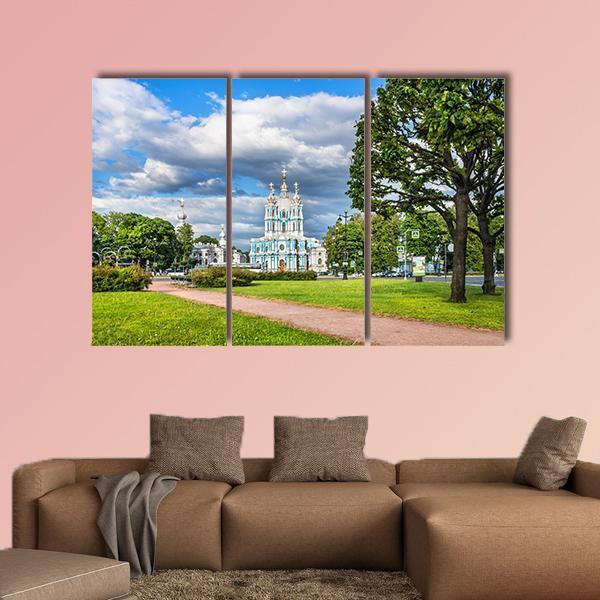 Smolny Cathedral On A Summer Sunny Day Canvas Wall Art-3 Horizontal-Gallery Wrap-37" x 24"-Tiaracle