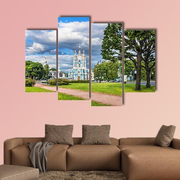 Smolny Cathedral On A Summer Sunny Day Canvas Wall Art-4 Pop-Gallery Wrap-50" x 32"-Tiaracle