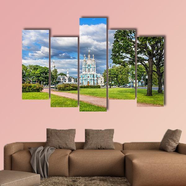 Smolny Cathedral On A Summer Sunny Day Canvas Wall Art-5 Pop-Gallery Wrap-47" x 32"-Tiaracle