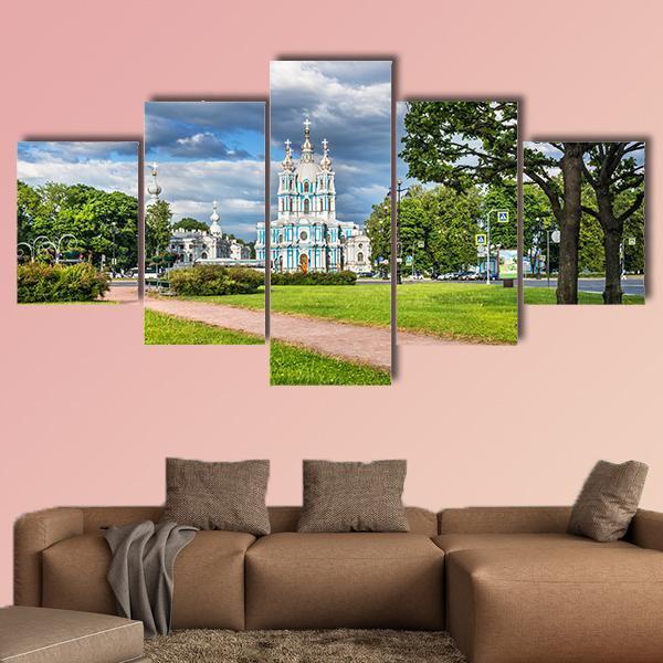 Smolny Cathedral On A Summer Sunny Day Canvas Wall Art-5 Star-Gallery Wrap-62" x 32"-Tiaracle