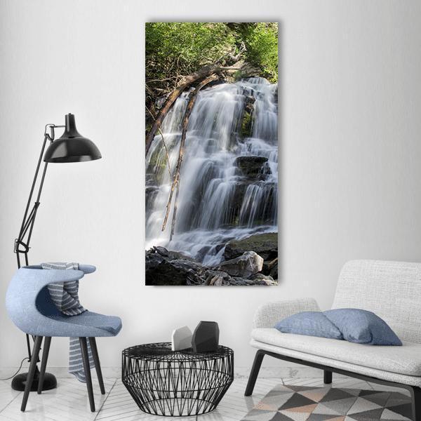 Smooth Clear White Waterfall Vertical Canvas Wall Art-3 Vertical-Gallery Wrap-12" x 25"-Tiaracle