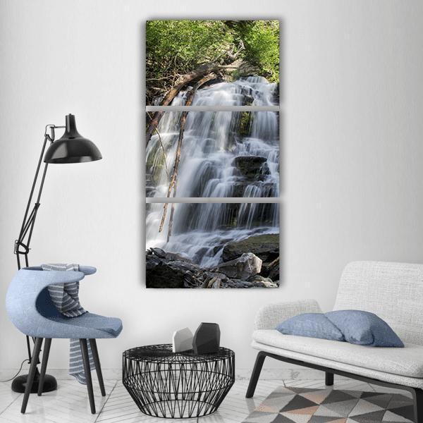 Smooth Clear White Waterfall Vertical Canvas Wall Art-3 Vertical-Gallery Wrap-12" x 25"-Tiaracle