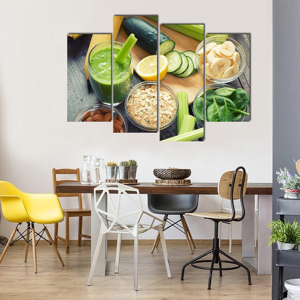 Smoothie With Fruits And Vegetables Canvas Wall Art-4 Pop-Gallery Wrap-50" x 32"-Tiaracle