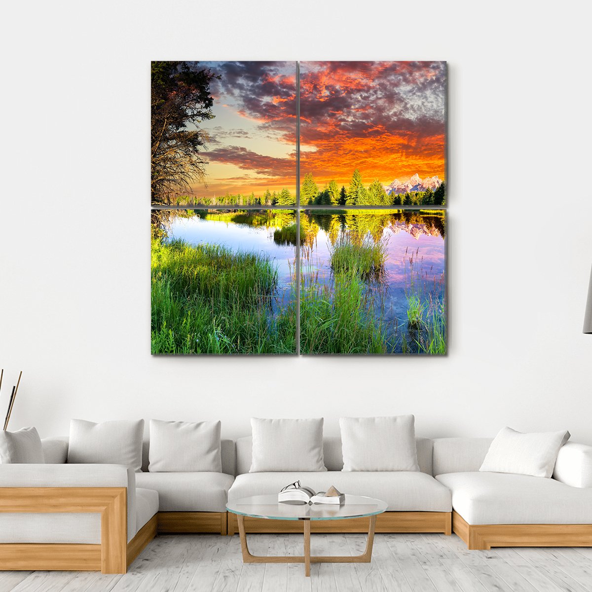 Snake River &amp; Tetons Canvas Wall Art-4 Square-Gallery Wrap-17" x 17"-Tiaracle