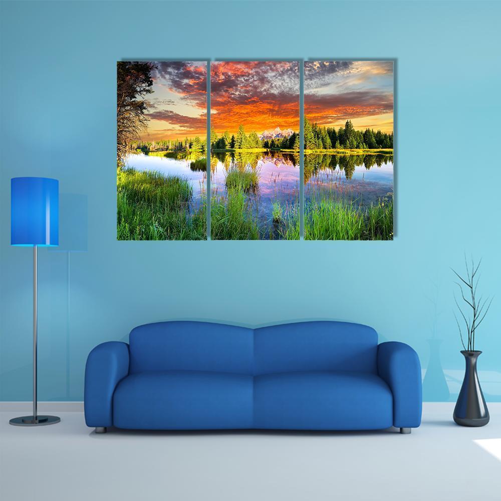 Snake River &amp; Tetons Canvas Wall Art-3 Horizontal-Gallery Wrap-37&quot; x 24&quot;-Tiaracle