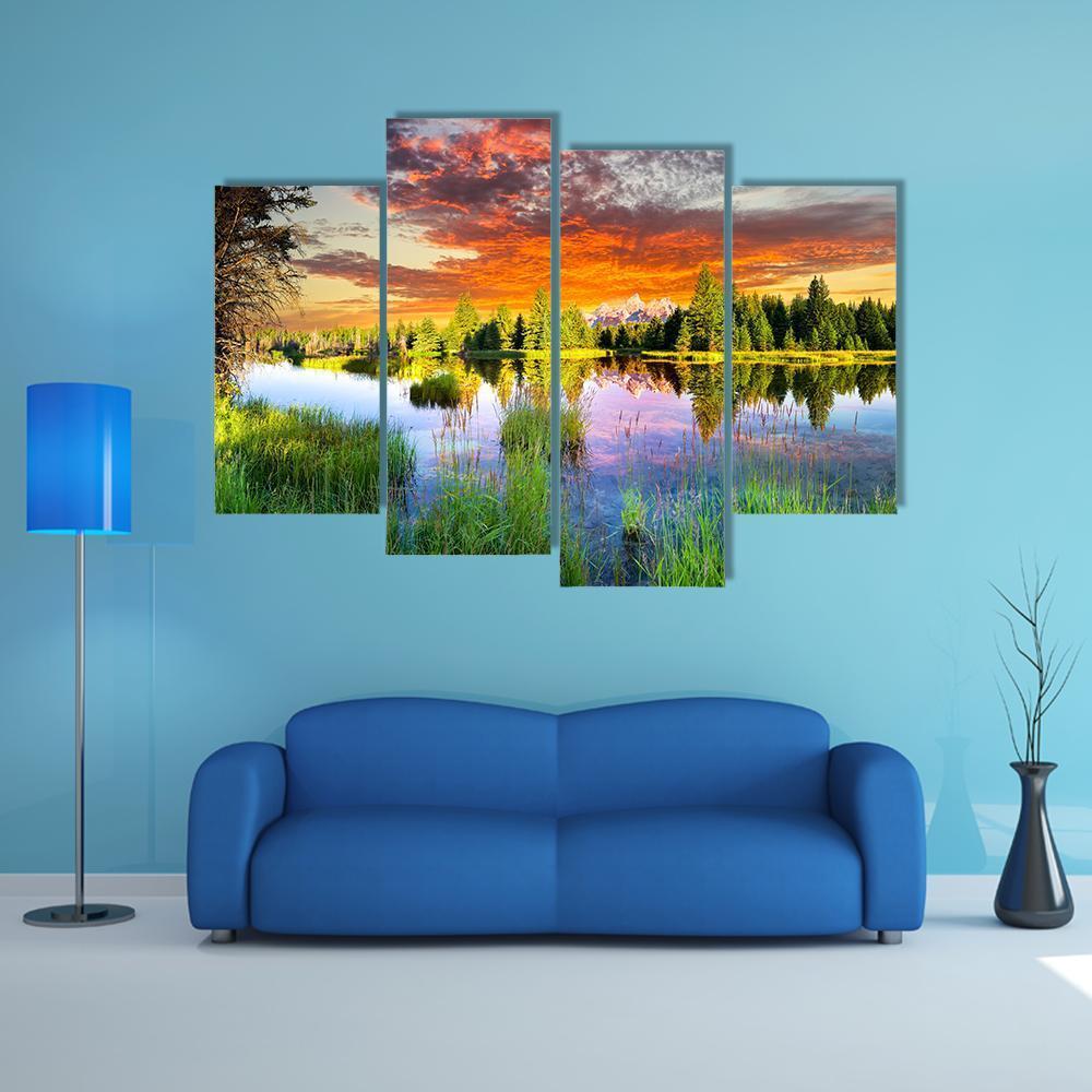 Snake River &amp; Tetons Canvas Wall Art-4 Pop-Gallery Wrap-50&quot; x 32&quot;-Tiaracle