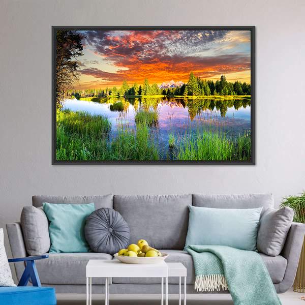 Snake River &amp; Tetons Panoramic Canvas Wall Art-1 Piece-36" x 12"-Tiaracle