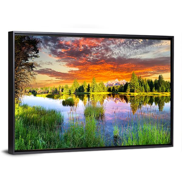 Snake River & Tetons Panoramic Canvas Wall Art-1 Piece-36" x 12"-Tiaracle
