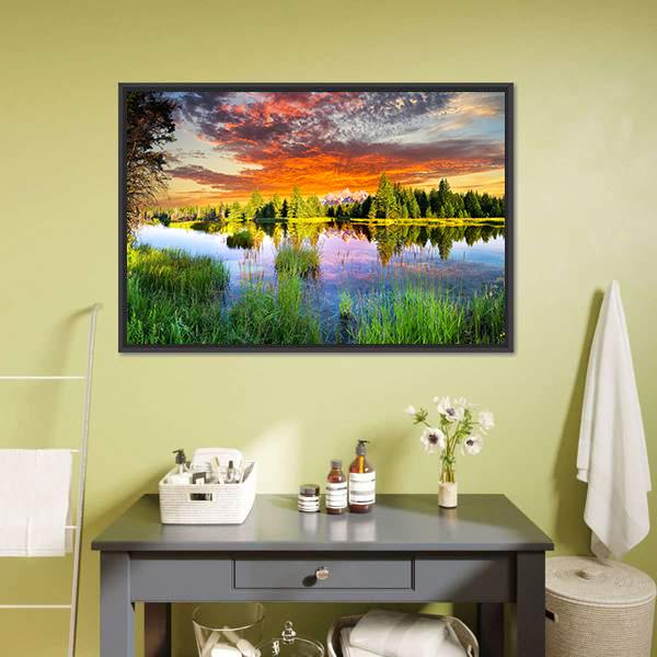 Snake River &amp; Tetons Panoramic Canvas Wall Art-1 Piece-36" x 12"-Tiaracle