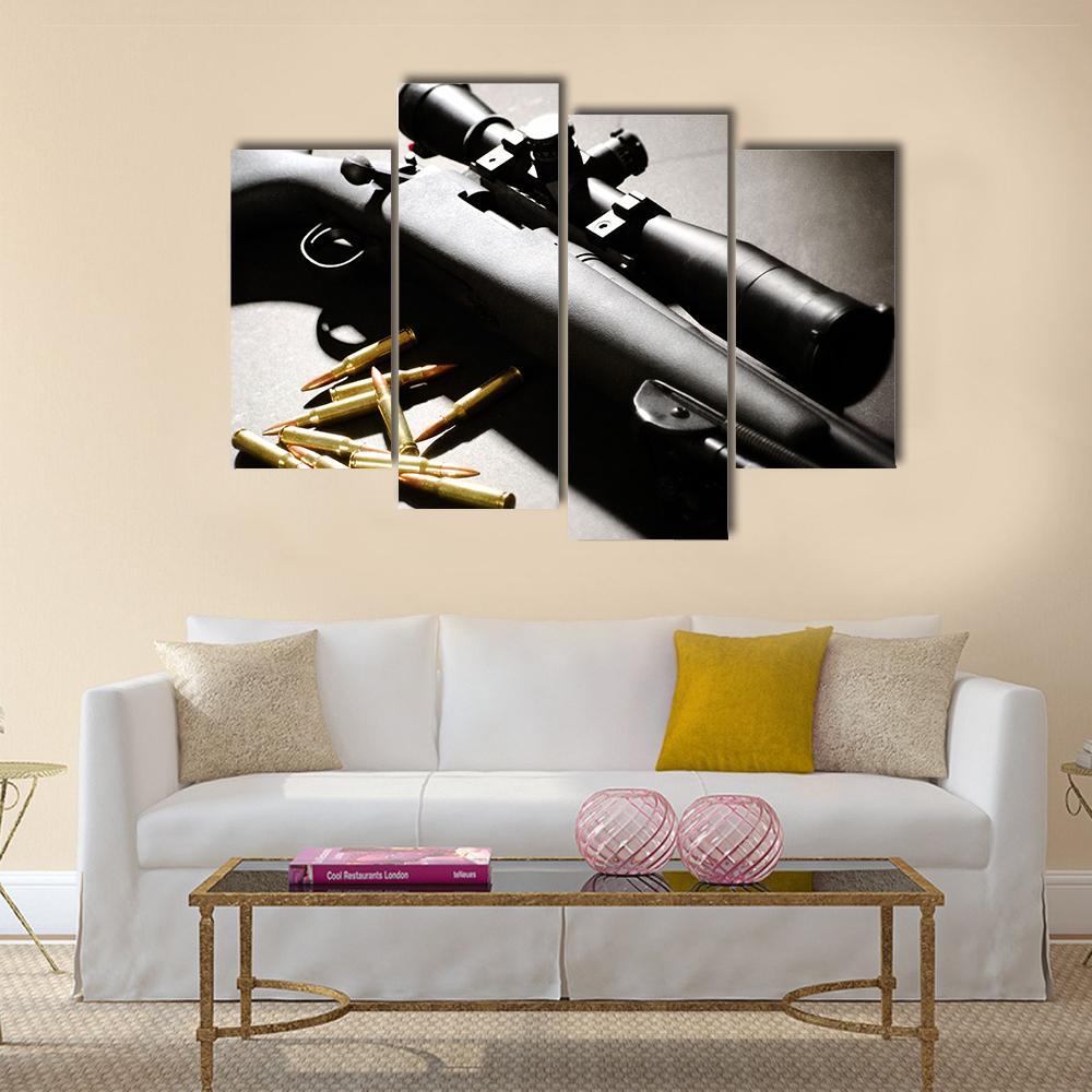 Sniper Rifle With Bullets Canvas Wall Art-4 Pop-Gallery Wrap-50" x 32"-Tiaracle