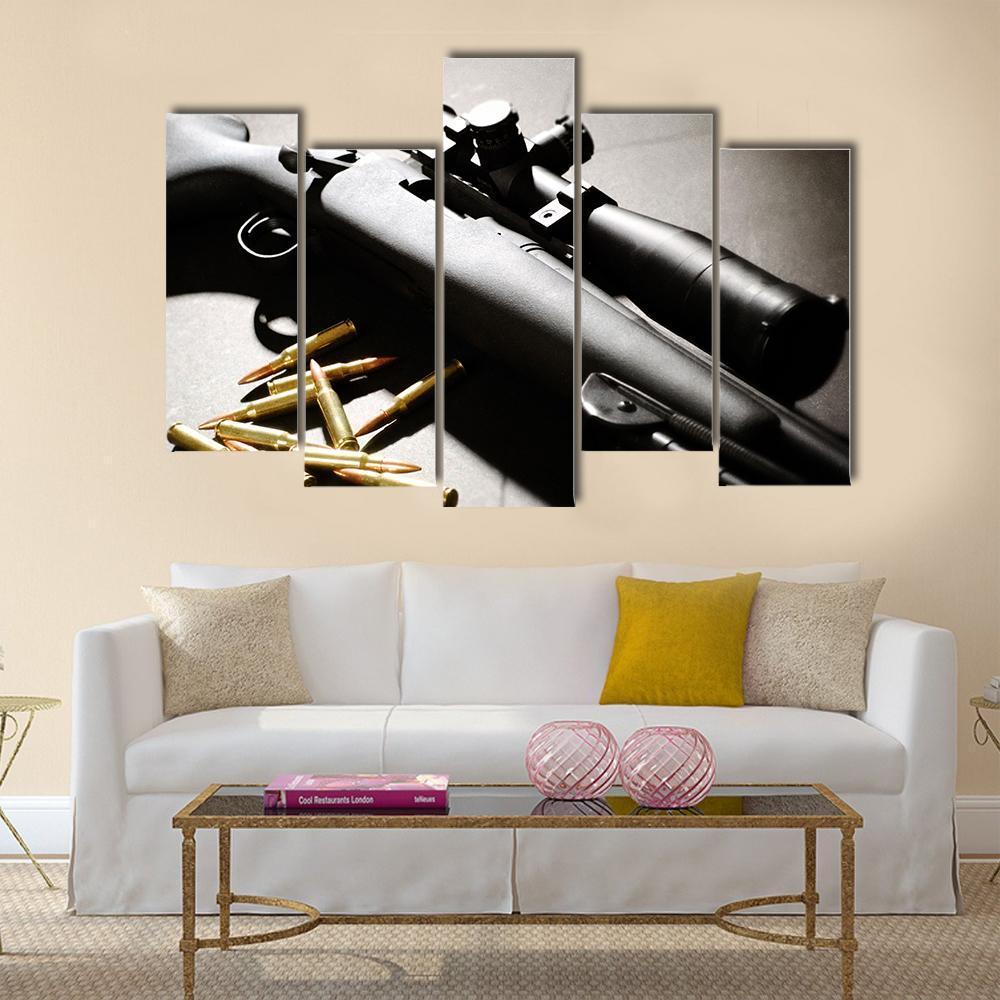Sniper Rifle With Bullets Canvas Wall Art-5 Pop-Gallery Wrap-47" x 32"-Tiaracle