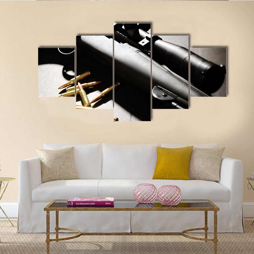 Sniper Rifle With Bullets Canvas Wall Art-5 Star-Gallery Wrap-62" x 32"-Tiaracle