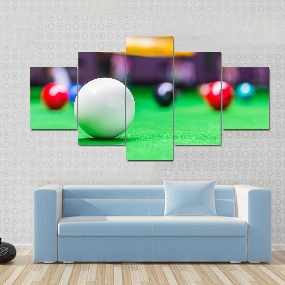 Snooker Ball On Snooker Table Canvas Wall Art-5 Star-Gallery Wrap-62&quot; x 32&quot;-Tiaracle
