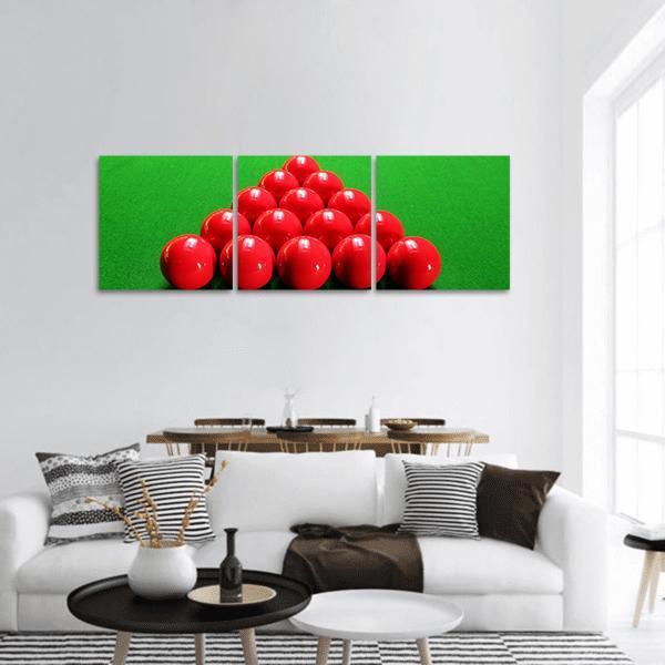 Snooker Balls Arranged In Triangular Shape Panoramic Canvas Wall Art-3 Piece-25" x 08"-Tiaracle