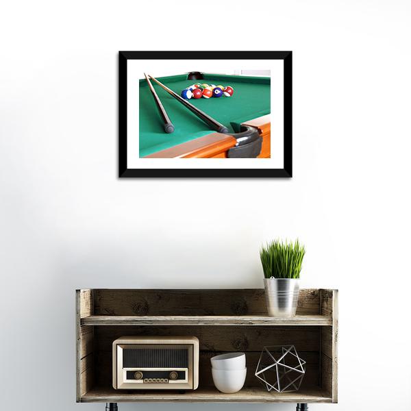 Snooker Balls &amp; Cue Canvas Wall Art-1 Piece-Framed Print-20&quot; x 16&quot;-Tiaracle