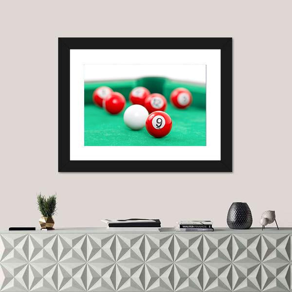 Snooker Balls On A Green Snooker Table Canvas Wall Art-1 Piece-Framed Print-20&quot; x 16&quot;-Tiaracle