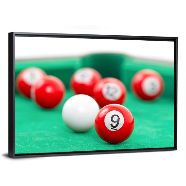 Snooker Balls On A Green Snooker Table Canvas Wall Art-3 Horizontal-Gallery Wrap-25&quot; x 16&quot;-Tiaracle