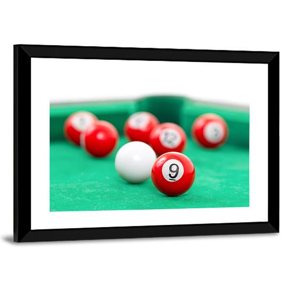 Snooker Balls On A Green Snooker Table Canvas Wall Art-3 Horizontal-Gallery Wrap-25&quot; x 16&quot;-Tiaracle