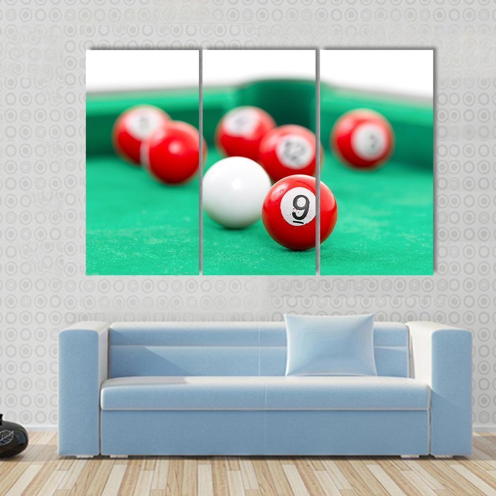 Snooker Balls On A Green Snooker Table Canvas Wall Art-3 Horizontal-Gallery Wrap-37&quot; x 24&quot;-Tiaracle
