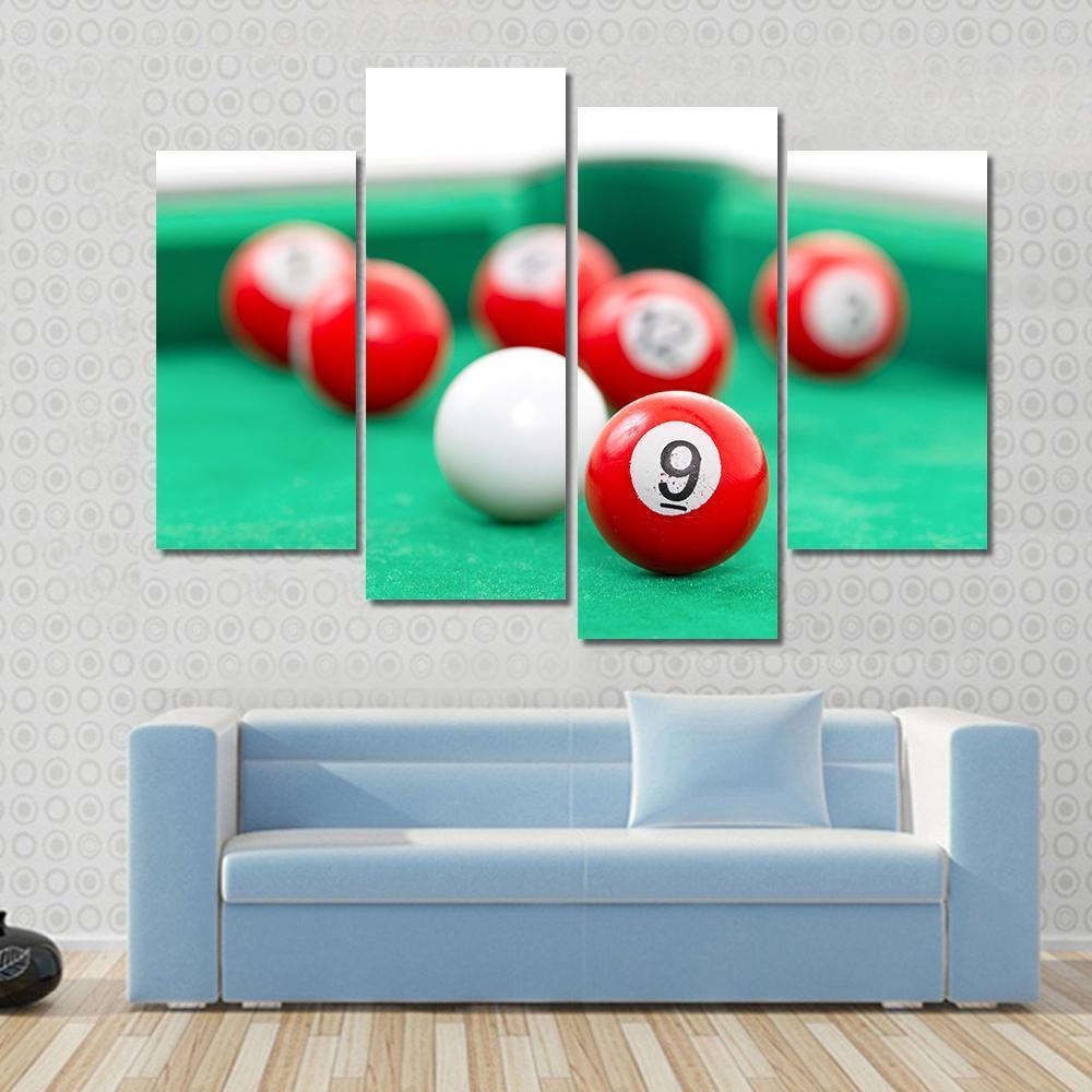 Snooker Balls On A Green Snooker Table Canvas Wall Art-4 Pop-Gallery Wrap-50&quot; x 32&quot;-Tiaracle