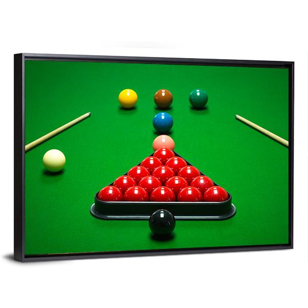 Snooker Balls Set On A Green Table Canvas Wall Art-3 Horizontal-Gallery Wrap-25&quot; x 16&quot;-Tiaracle