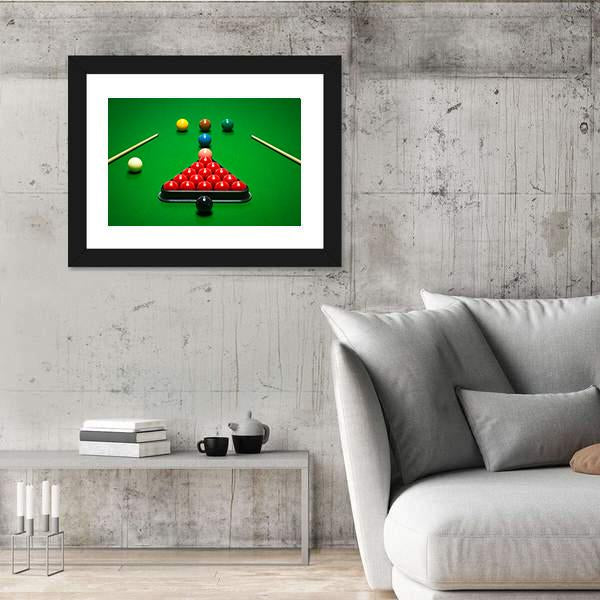 Snooker Balls Set On A Green Table Canvas Wall Art-3 Horizontal-Gallery Wrap-25&quot; x 16&quot;-Tiaracle