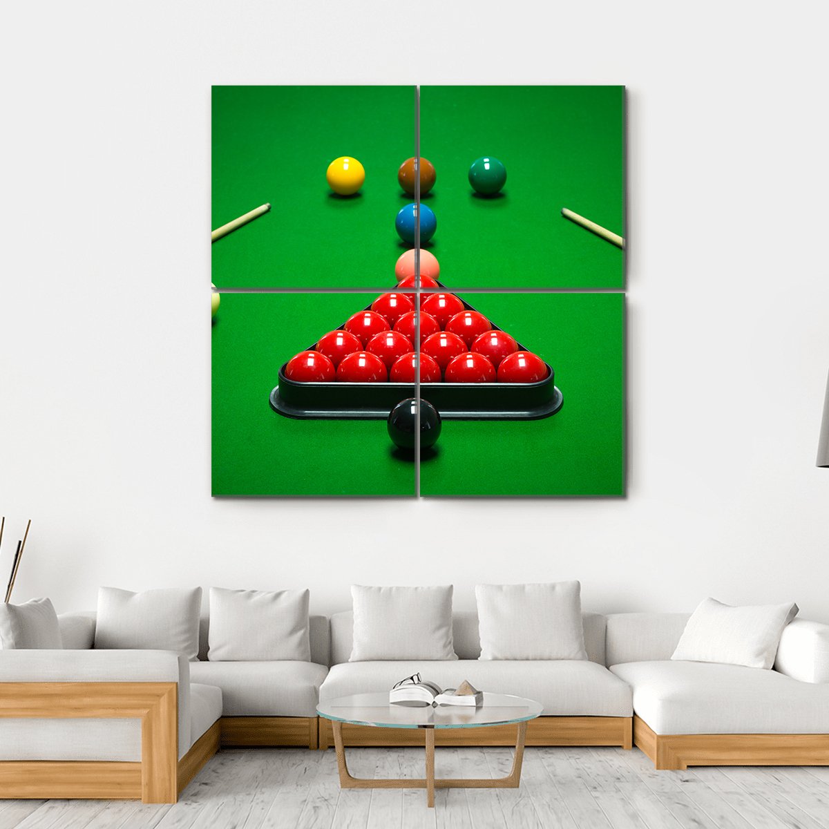 Snooker Balls Set On A Green Table Canvas Wall Art-4 Square-Gallery Wrap-17" x 17"-Tiaracle