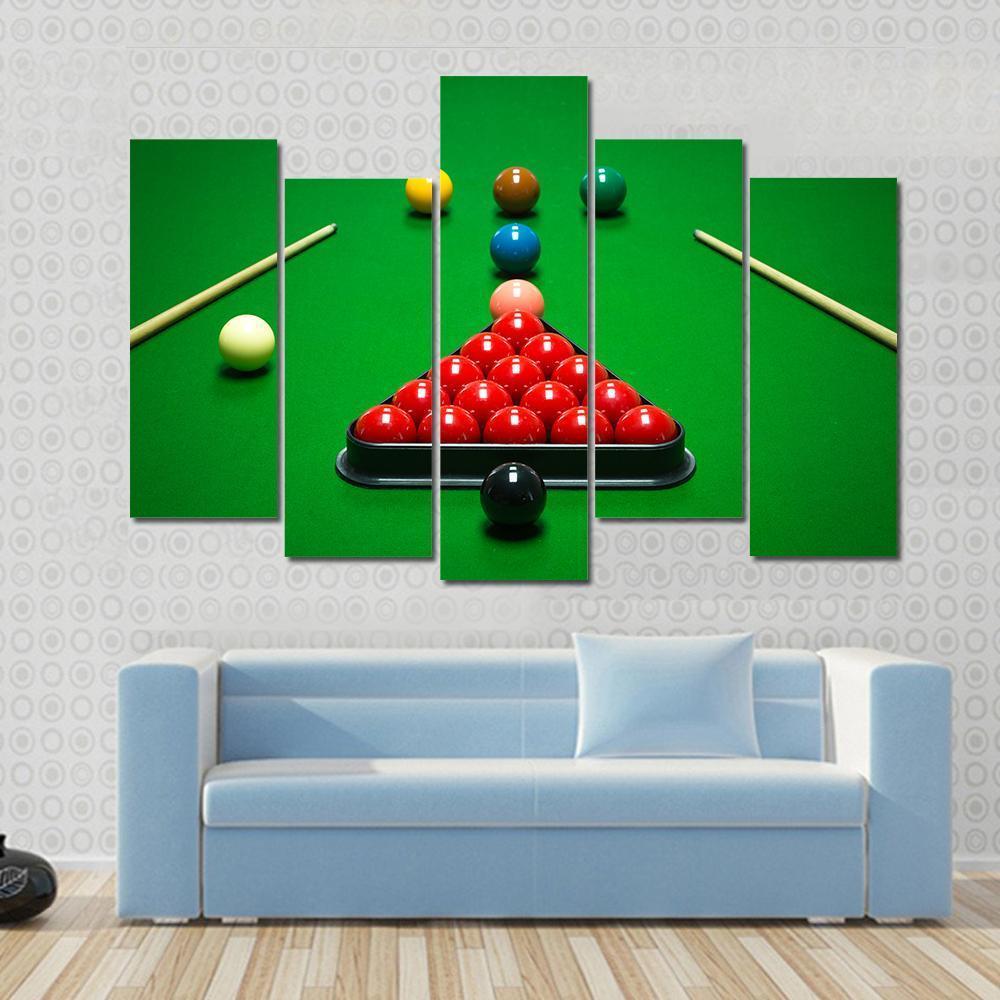 Snooker Balls Set On A Green Table Canvas Wall Art-5 Pop-Gallery Wrap-47&quot; x 32&quot;-Tiaracle