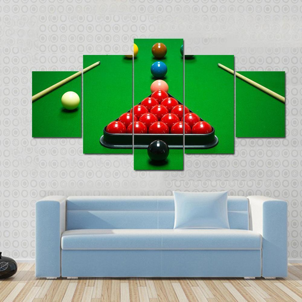 Snooker Balls Set On A Green Table Canvas Wall Art-5 Star-Gallery Wrap-62&quot; x 32&quot;-Tiaracle