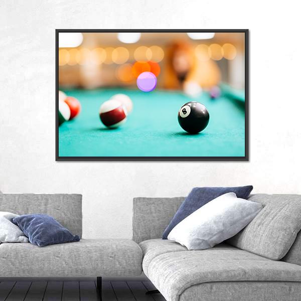 Snooker Eight Ball Pool Canvas Wall Art-3 Horizontal-Gallery Wrap-25&quot; x 16&quot;-Tiaracle