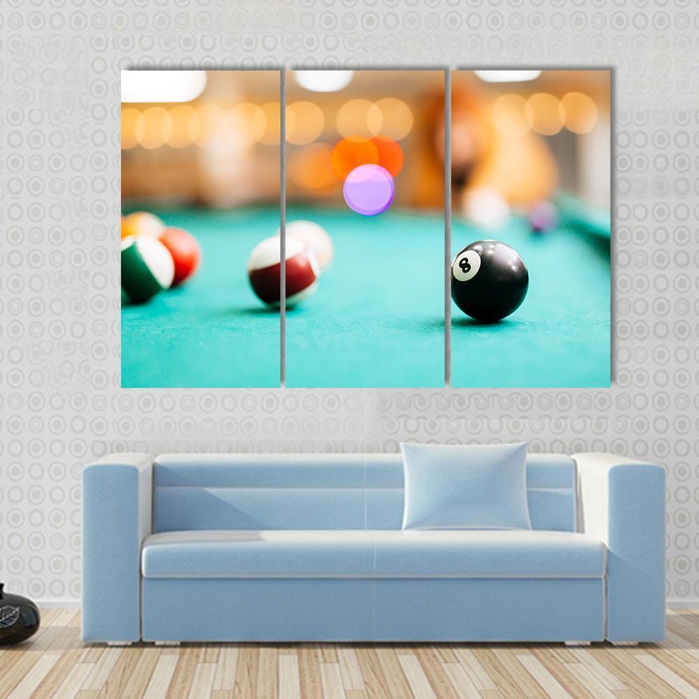 Snooker Eight Ball Pool Canvas Wall Art-3 Horizontal-Gallery Wrap-37&quot; x 24&quot;-Tiaracle