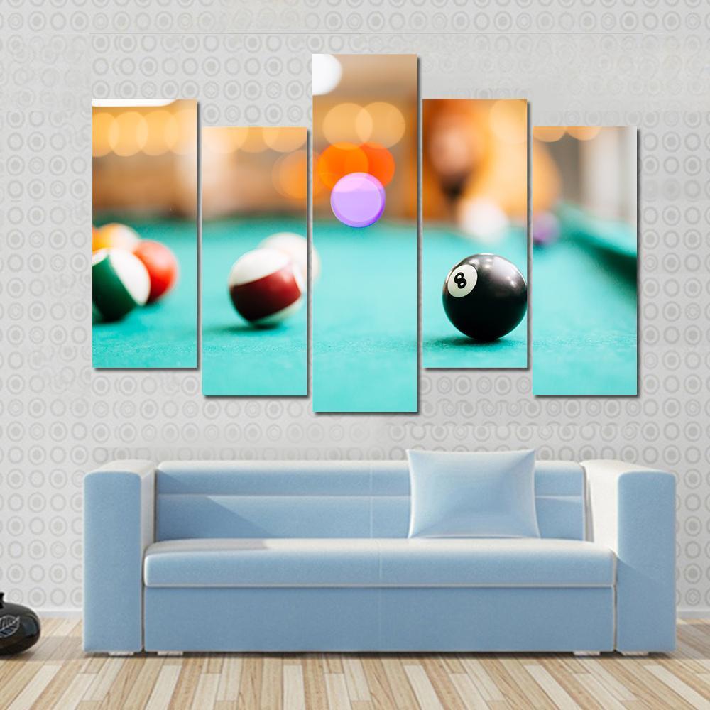 Snooker Eight Ball Pool Canvas Wall Art-5 Pop-Gallery Wrap-47" x 32"-Tiaracle