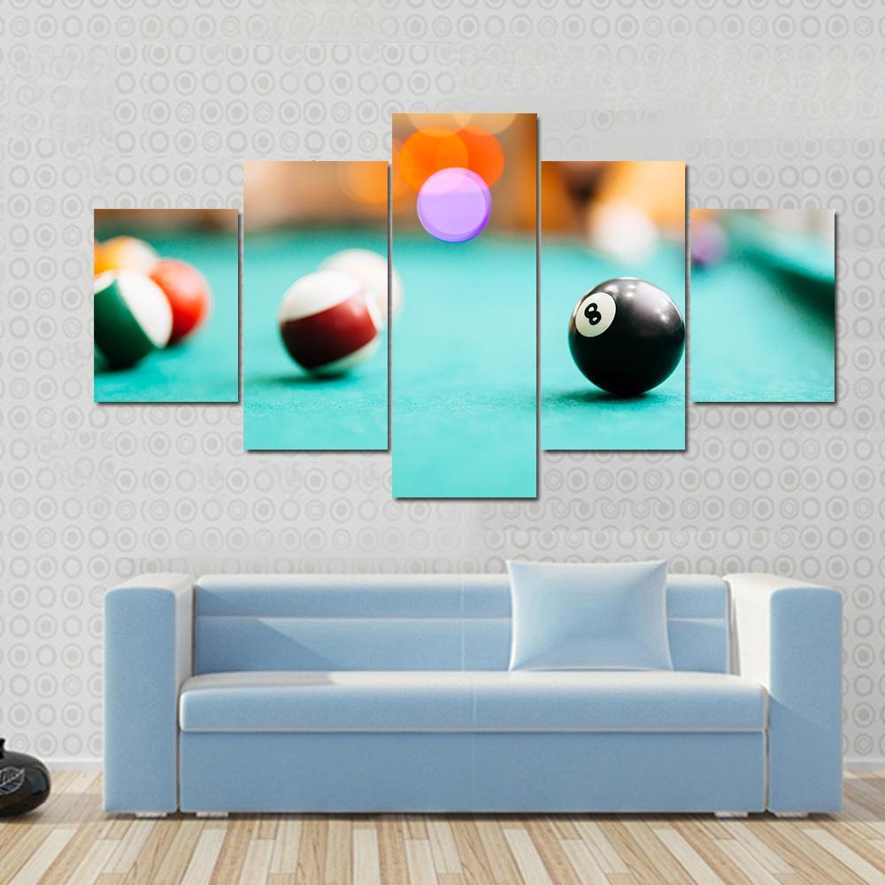 Snooker Eight Ball Pool Canvas Wall Art-5 Pop-Gallery Wrap-47" x 32"-Tiaracle