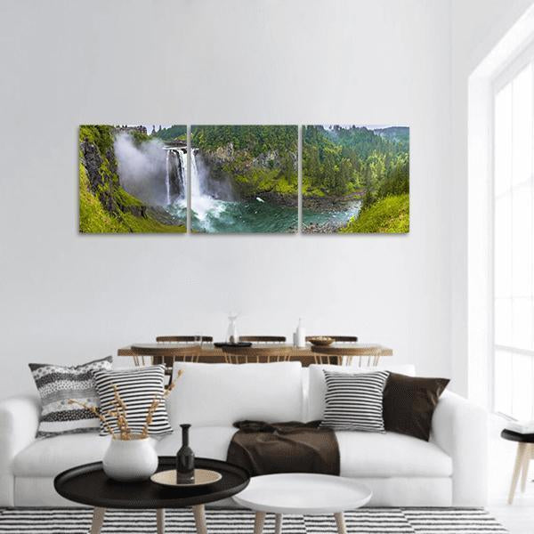 Snoqualmie Falls In Seattle Panoramic Canvas Wall Art-3 Piece-25" x 08"-Tiaracle
