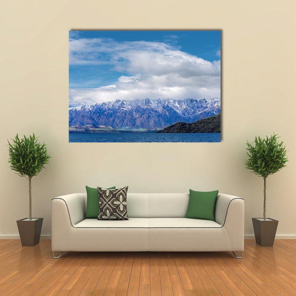 Snow Caped Peaks Across Lake Wakatipu Canvas Wall Art-1 Piece-Gallery Wrap-48" x 32"-Tiaracle