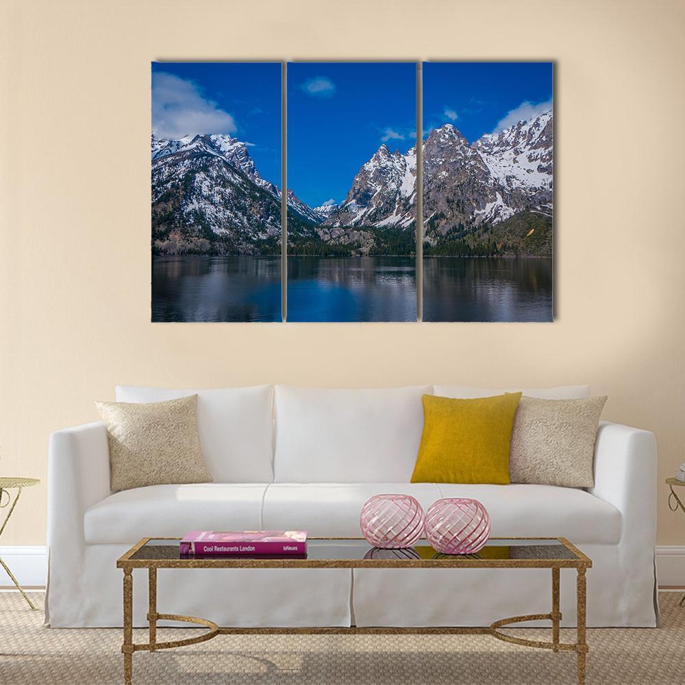 Snow Capped Mountain Reflection In Lake Canvas Wall Art-3 Horizontal-Gallery Wrap-37" x 24"-Tiaracle