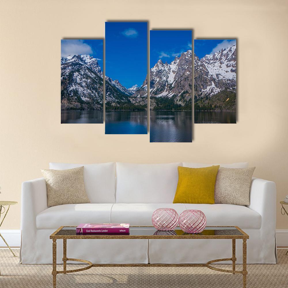 Snow Capped Mountain Reflection In Lake Canvas Wall Art-4 Pop-Gallery Wrap-50" x 32"-Tiaracle