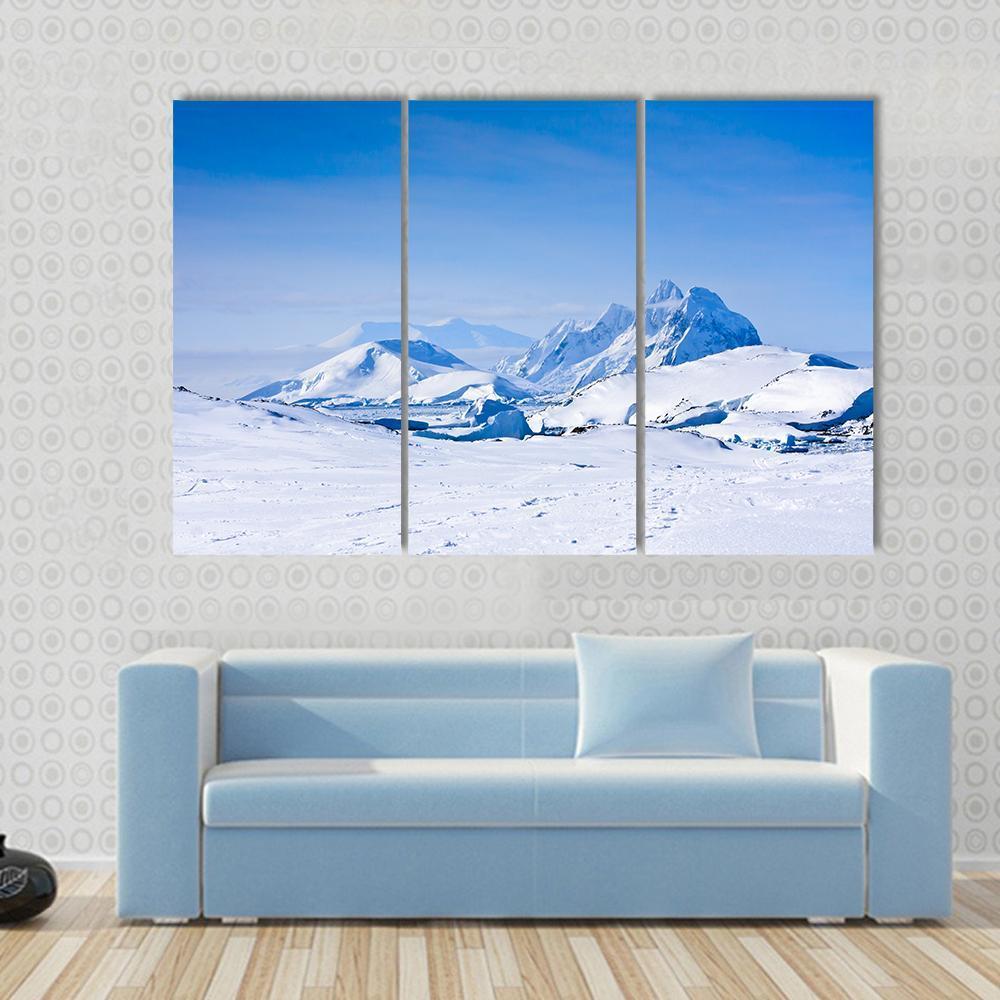 Snow Capped Mountains In Antarctica Canvas Wall Art-3 Horizontal-Gallery Wrap-37" x 24"-Tiaracle