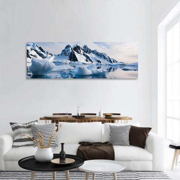 Snow Capped Mountains In Antarctica Panoramic Canvas Wall Art-1 Piece-36" x 12"-Tiaracle
