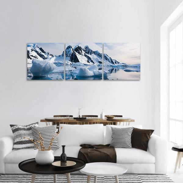 Snow Capped Mountains In Antarctica Panoramic Canvas Wall Art-3 Piece-25" x 08"-Tiaracle