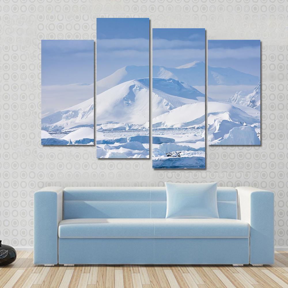 Snow Capped Mountains Canvas Wall Art-4 Pop-Gallery Wrap-50" x 32"-Tiaracle