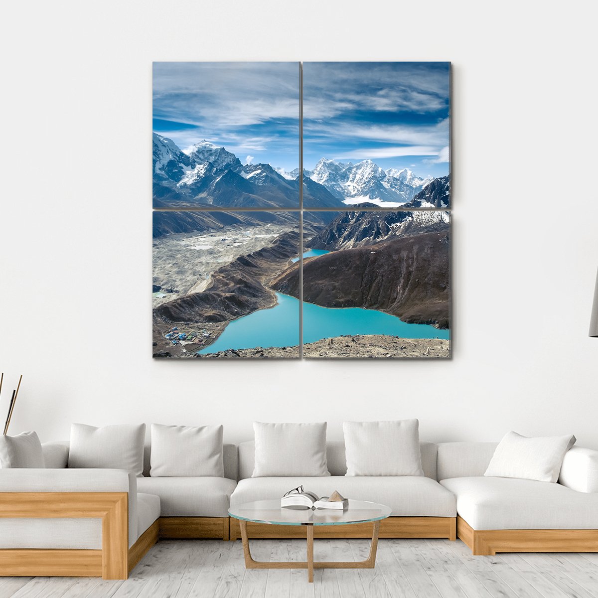 Snow-Capped Mountains With Lake Nepal Canvas Wall Art-4 Square-Gallery Wrap-17" x 17"-Tiaracle