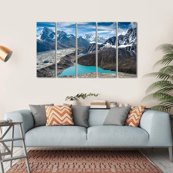 Snow-Capped Mountains With Lake Nepal Canvas Wall Art-5 Horizontal-Gallery Wrap-22" x 12"-Tiaracle