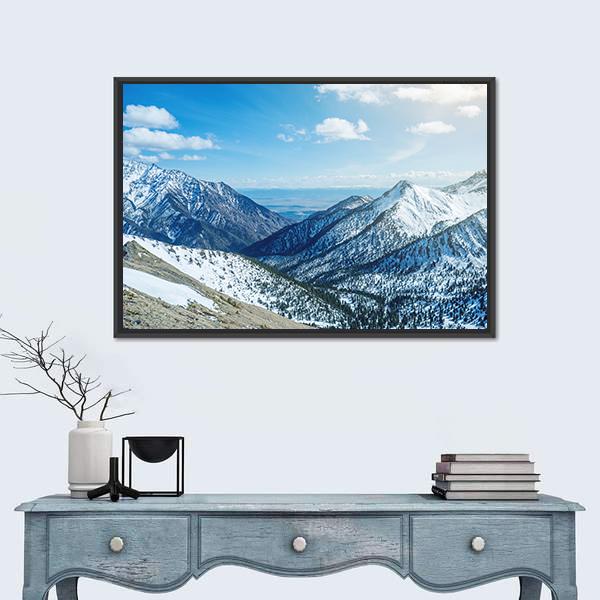 Snow Capped Peaks Of Rocky Mountains Canvas Wall Art-1 Piece-Floating Frame-24" x 16"-Tiaracle