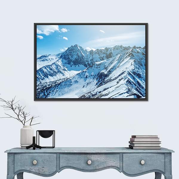 Snow Capped Peaks Of Rocky Mountains Canvas Wall Art-1 Piece-Floating Frame-24" x 16"-Tiaracle