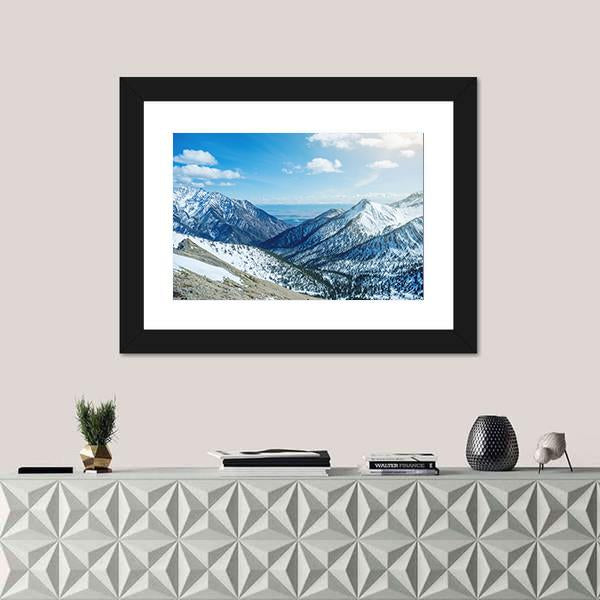 Snow Capped Peaks Of Rocky Mountains Canvas Wall Art-1 Piece-Framed Print-20" x 16"-Tiaracle